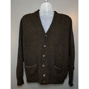 Black Brown 1826 Italian Yarn Marled Cardigan Sweater Elbow Patches Men’s Large